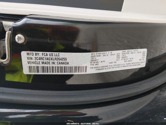 Продажа на аукционе авто 2020 Chrysler Voyager L, vin: 2C4RC1AGXLR264255, номер лота: 44980510