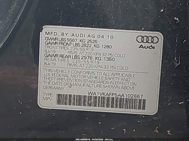 Aukcja sprzedaży 2010 Audi Q5 3.2 Premium, vin: WA1VKAFP5AA102667, numer aukcji: 44980519