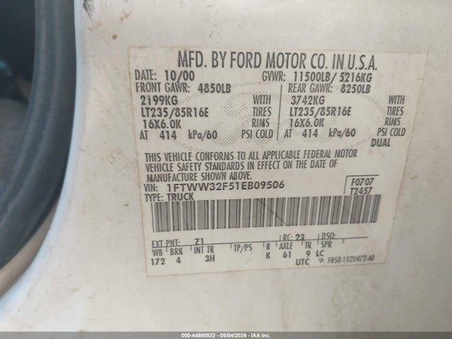 Продажа на аукционе авто 2001 Ford F-350 Lariat/xl/xlt, vin: 1FTWW32F51EB09506, номер лота: 44980522