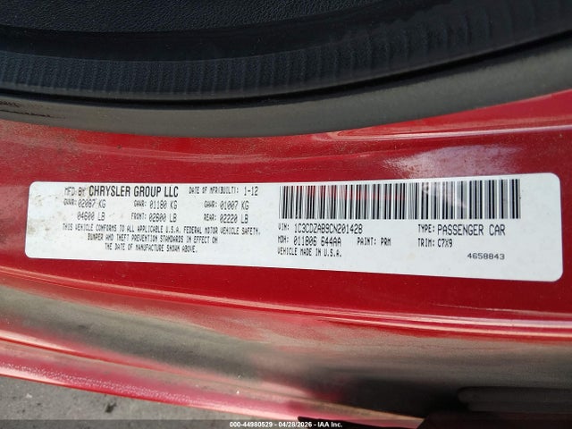 44980529 :رقم المزاد ، 1C3CDZAB9CN201428 vin ، 2012 Dodge Avenger Se مزاد بيع