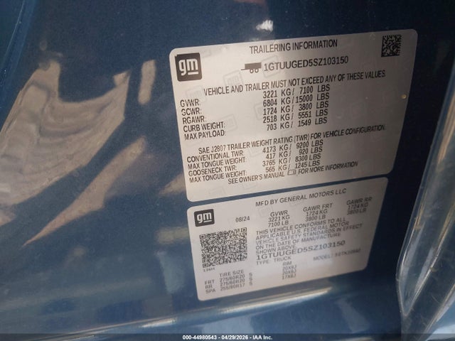 Aukcja sprzedaży 2025 Gmc Sierra 1500 4wd  Short Box Denali, vin: 1GTUUGED5SZ103150, numer aukcji: 44980543