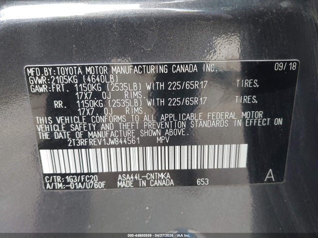 2T3RFREV1JW844561 Toyota Rav4 Xle