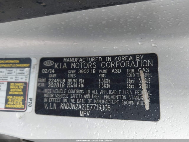 44980562 :رقم المزاد ، KNDJN2A21E7719306 vin ، 2014 Kia Soul مزاد بيع