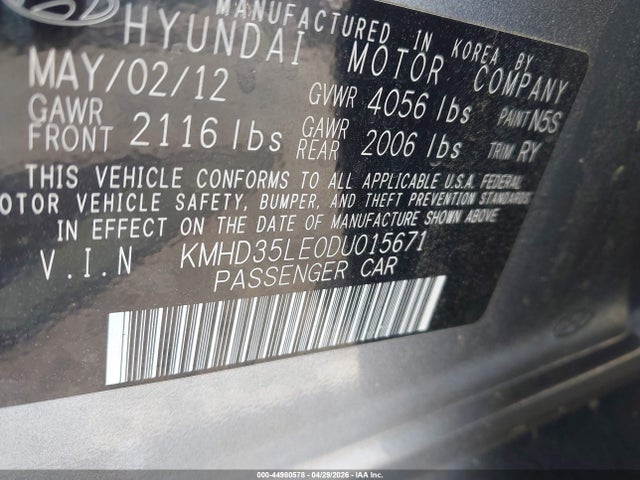 44980578 :رقم المزاد ، KMHD35LE0DU015671 vin ، 2013 Hyundai Elantra Gt مزاد بيع