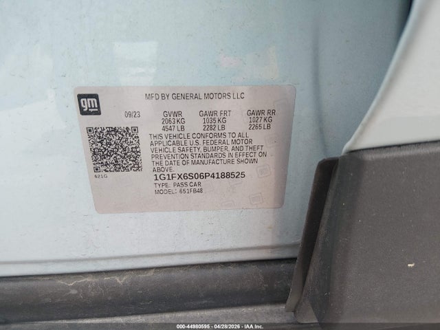 Aukcja sprzedaży 2023 Chevrolet Bolt Ev Fwd 2lt, vin: 1G1FX6S06P4188525, numer aukcji: 44980595