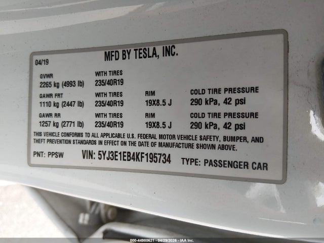 Tesla Model 3 Long Range/performance 2019 5YJ3E1EB4KF195734 Image 9
