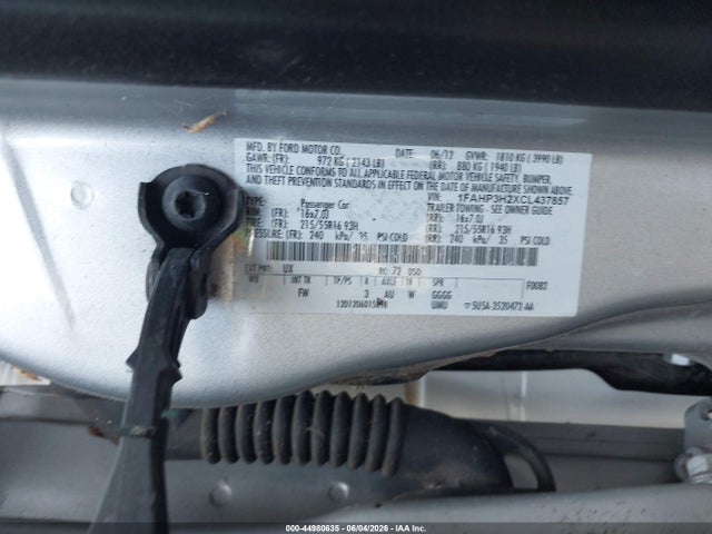 44980635 :رقم المزاد ، 1FAHP3H2XCL437857 vin ، 2012 Ford Focus Sel مزاد بيع
