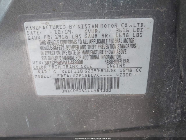 44980638 :رقم المزاد ، 3N1CP5DV1LL489000 vin ، 2020 Nissan Kicks Sr Xtronic Cvt مزاد بيع