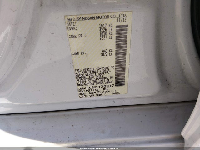 44980641 :رقم المزاد ، 1N4AL3AP5GC120917 vin ، 2016 Nissan Altima 2.5 Sl مزاد بيع