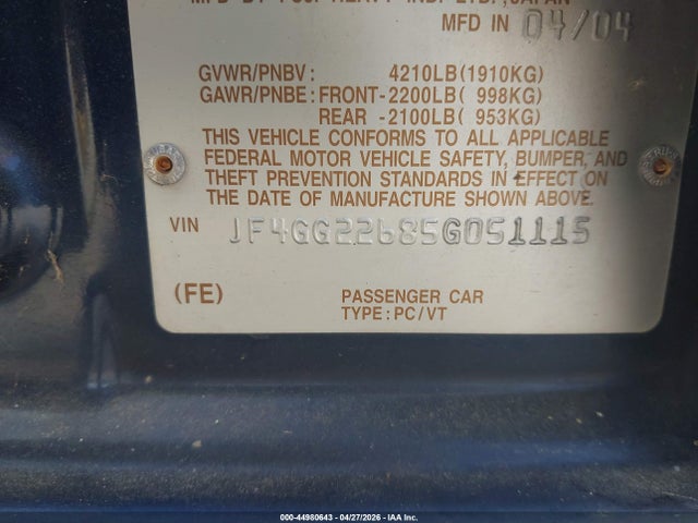 Продаж на аукціоні авто 2005 Saab 9-2x Aero, vin: JF4GG22685G051115, номер лоту: 44980643