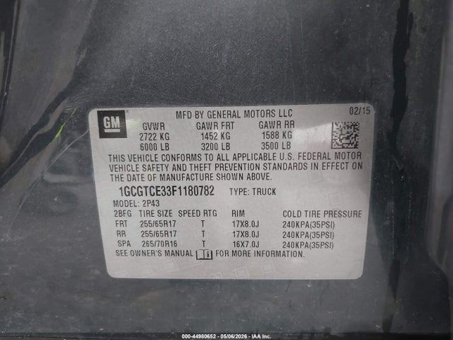 Продажа на аукционе авто 2015 Chevrolet Colorado Z71, vin: 1GCGTCE33F1180782, номер лота: 44980652