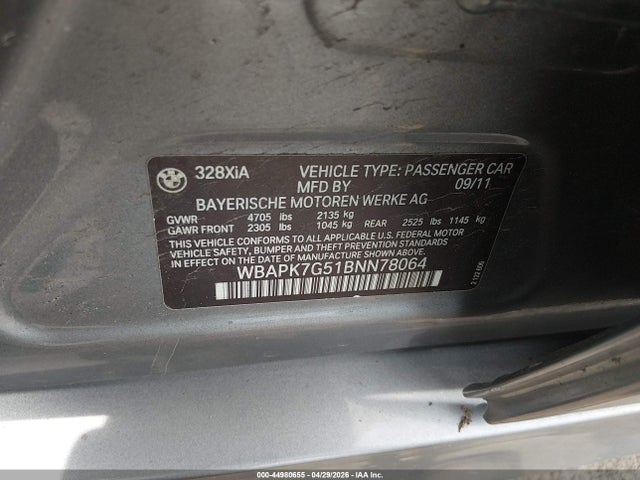 Продажа на аукционе авто 2011 Bmw 328i Xdrive, vin: WBAPK7G51BNN78064, номер лота: 44980655