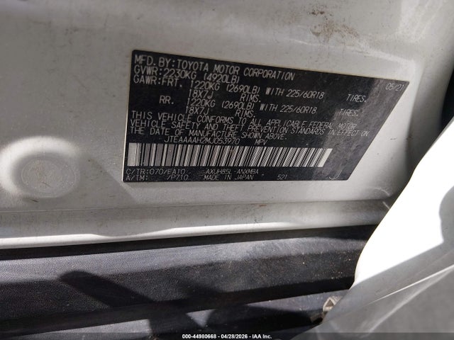 44980668 :رقم المزاد ، JTEAAAAH2MJ053970 vin ، 2021 Toyota Venza Le مزاد بيع