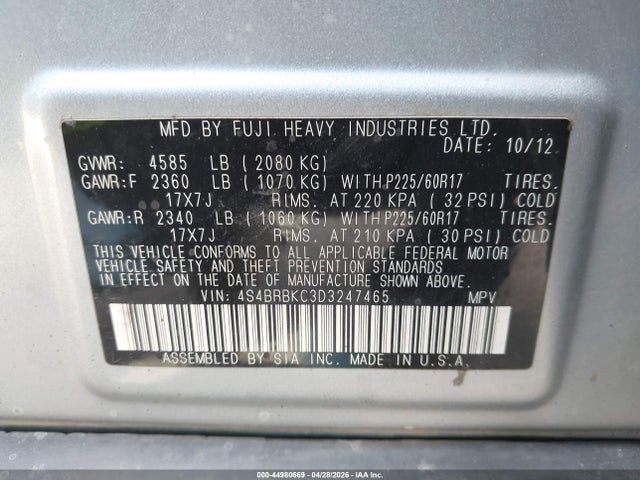 Продаж на аукціоні авто 2013 Subaru Outback 2.5i Limited, vin: 4S4BRBKC3D3247465, номер лоту: 44980669