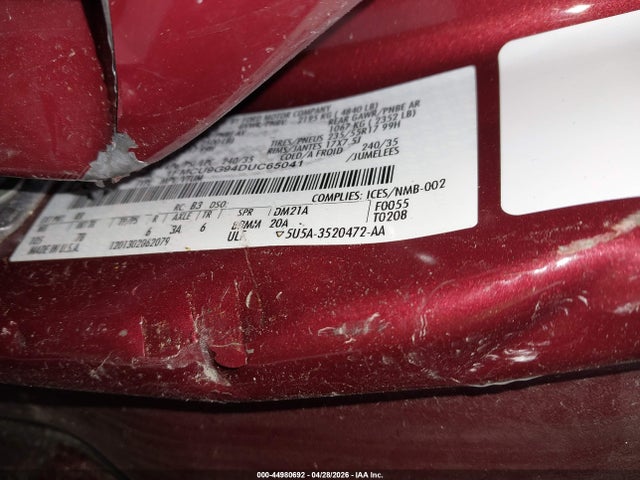 44980692 :رقم المزاد ، 1FMCU9G94DUC65041 vin ، 2013 Ford Escape Se مزاد بيع