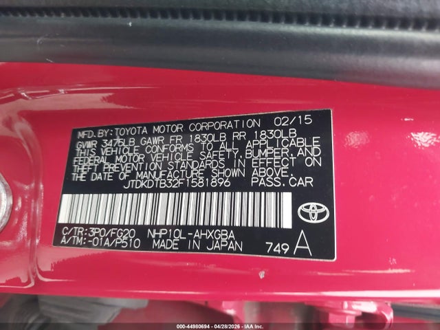 Aukcja sprzedaży 2015 Toyota Prius C Three, vin: JTDKDTB32F1581896, numer aukcji: 44980694
