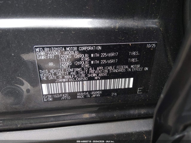 44980719 :رقم المزاد ، JTMRWRFV6SJ088580 vin ، 2025 Toyota Rav4 Hybrid Xle مزاد بيع