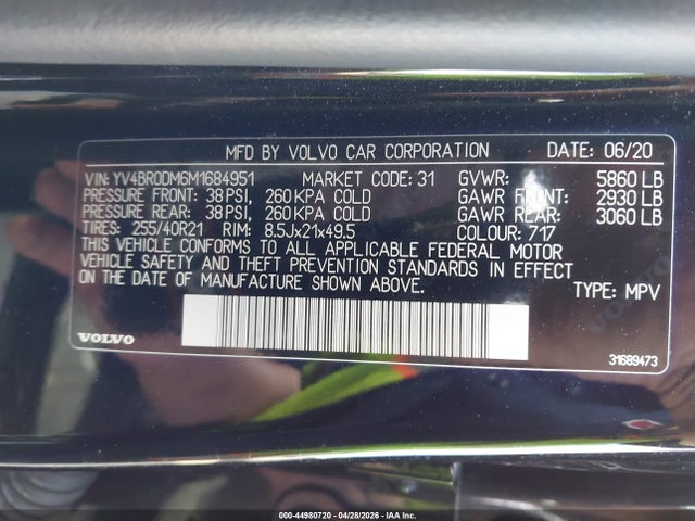 YV4BR0DM6M1684951 Volvo Xc60 Recharge Plug-in Hybrid T8 R-design