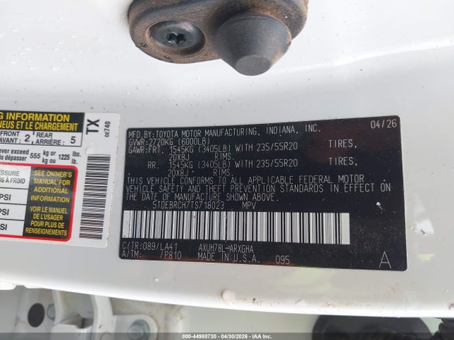2026 Toyota Highlander Hybrid Platinum მანქანა იყიდება აუქციონზე, vin: 5TDEBRCH7TS718023, აუქციონის ნომერი: 44980730