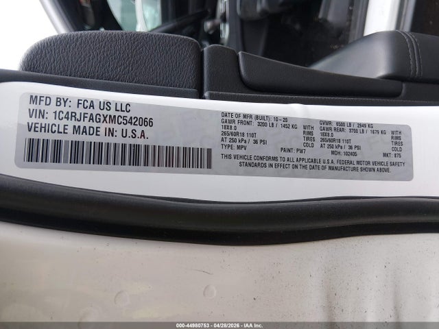 2021 Jeep Grand Cherokee Laredo X 4x4 მანქანა იყიდება აუქციონზე, vin: 1C4RJFAGXMC542066, აუქციონის ნომერი: 44980753