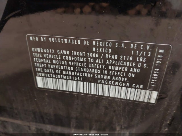 Aukcja sprzedaży 2014 Volkswagen Jetta 2.0l S, vin: 3VW1K7AJ8EM391561, numer aukcji: 44980759