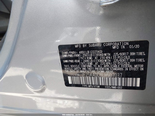 44980764 :رقم المزاد ، JF2SKADC8LH507037 vin ، 2020 Subaru Forester مزاد بيع