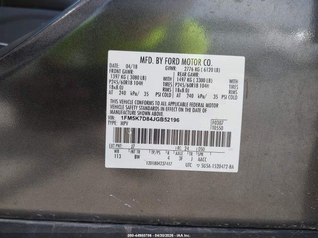 Продаж на аукціоні авто 2018 Ford Explorer Xlt, vin: 1FM5K7D84JGB52196, номер лоту: 44980786