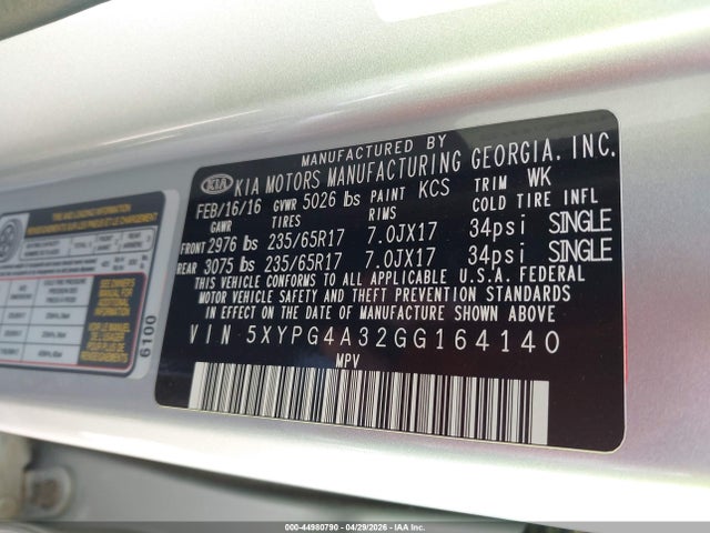 5XYPG4A32GG164140 KIA Sorento 2.4l L