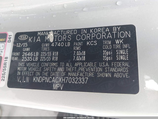 44980800 :رقم المزاد ، KNDPNCACXH7032337 vin ، 2017 Kia Sportage Ex مزاد بيع