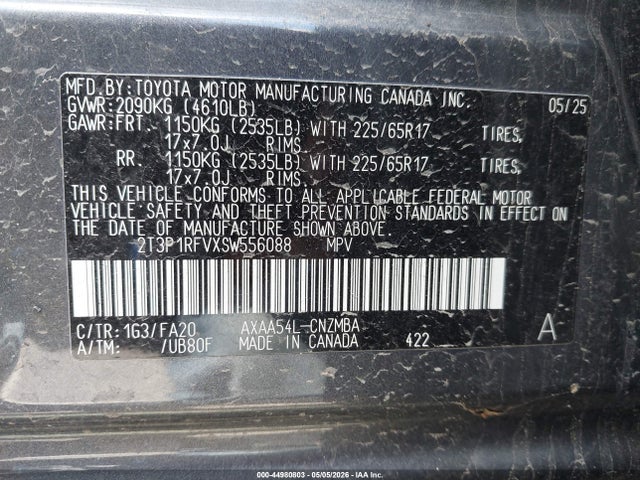 44980803 :رقم المزاد ، 2T3P1RFVXSW556088 vin ، 2025 Toyota Rav4 Xle مزاد بيع