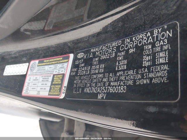 2018 Kia Soul მანქანა იყიდება აუქციონზე, vin: KNDJN2A25J7600183, აუქციონის ნომერი: 44980805