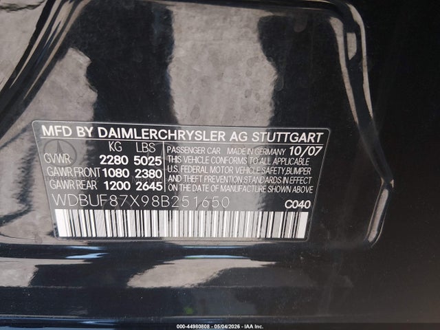 Aukcja sprzedaży 2008 Mercedes-benz E 350 4matic, vin: WDBUF87X98B251650, numer aukcji: 44980808