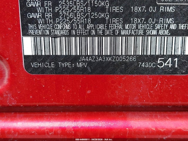 Aukcja sprzedaży 2019 Mitsubishi Outlander Sel, vin: JA4AZ3A3XKZ005266, numer aukcji: 44980811