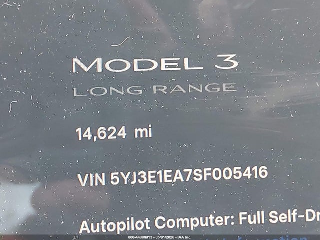 Продажа на аукционе авто 2025 Tesla Model 3 Long Range Rear-wheel Drive/standard Rear-wheel Drive, vin: 5YJ3E1EA7SF005416, номер лота: 44980813