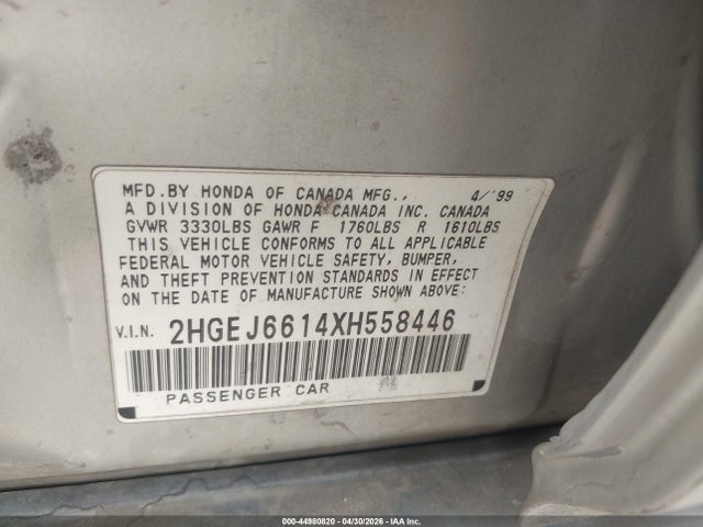 Aukcja sprzedaży 1999 Honda Civic Value Package, vin: 2HGEJ6614XH558446, numer aukcji: 44980820