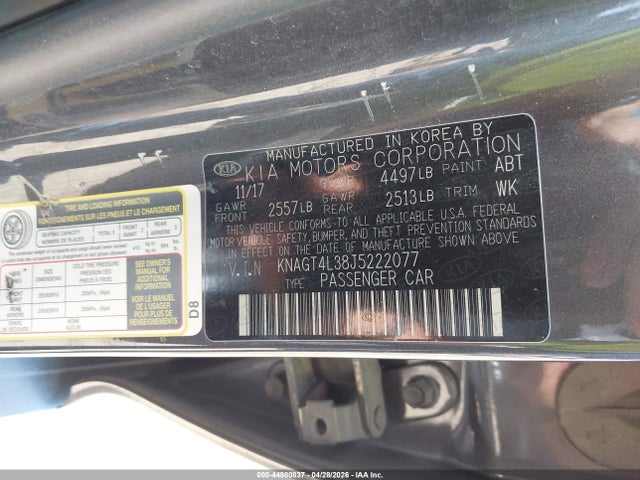Auction sale of the 2018 Kia Optima Lx, vin: KNAGT4L38J5222077, lot number: 44980837