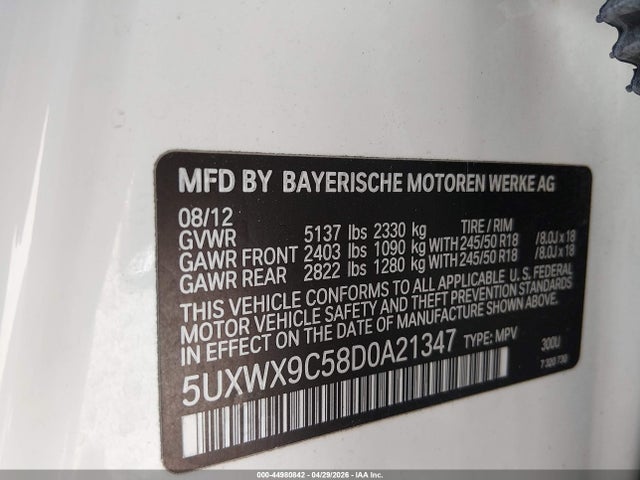 44980842 :رقم المزاد ، 5UXWX9C58D0A21347 vin ، 2013 Bmw X3 Xdrive28i مزاد بيع