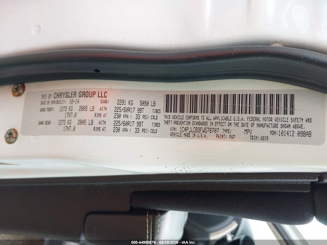 2015 Jeep Cherokee Latitude მანქანა იყიდება აუქციონზე, vin: 1C4PJLCB3FW578707, აუქციონის ნომერი: 44980876