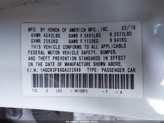 1HGCR3F9XGA020689 Honda Accord Touring