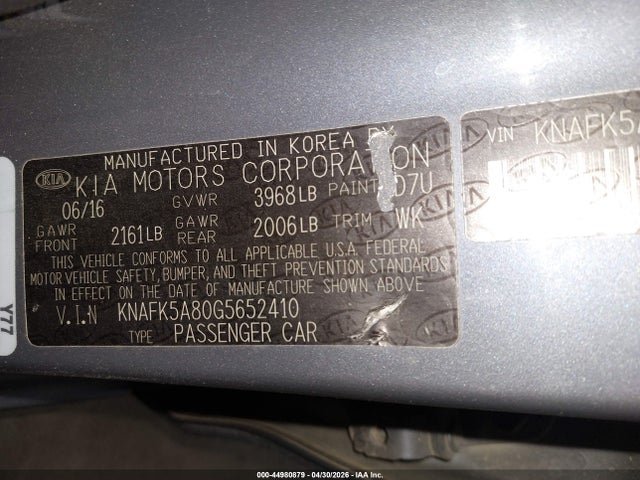 Aukcja sprzedaży 2016 Kia Forte Lx, vin: KNAFK5A80G5652410, numer aukcji: 44980879