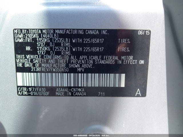 Toyota Rav4 Xle 2015 2T3RFREV7FW350650 Image 9