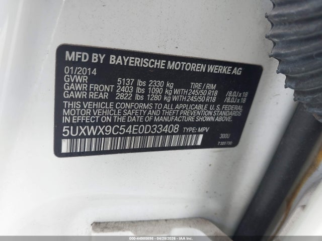 Aukcja sprzedaży 2014 Bmw X3 Xdrive28i, vin: 5UXWX9C54E0D33408, numer aukcji: 44980898