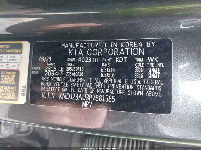 Продажа на аукционе авто 2023 Kia Soul Lx, vin: KNDJ23AU3P7881585, номер лота: 44980897
