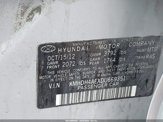 Aukcja sprzedaży 2013 Hyundai Elantra Gls, vin: KMHDH4AEXDU669351, numer aukcji: 44980905