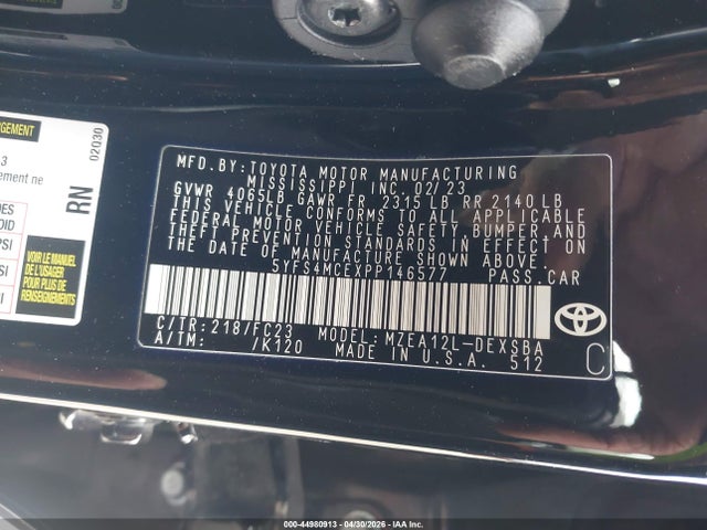 Продажа на аукционе авто 2023 Toyota Corolla Se, vin: 5YFS4MCEXPP146577, номер лота: 44980913