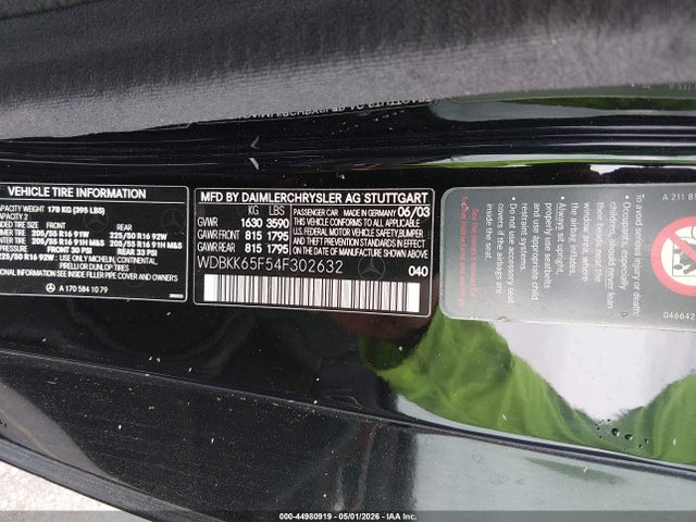 44980919 :رقم المزاد ، WDBKK65F54F302632 vin ، 2004 Mercedes-benz Slk 320 مزاد بيع