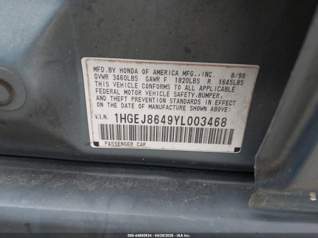 Продаж на аукціоні авто 2000 Honda Civic Ex, vin: 1HGEJ8649YL003468, номер лоту: 44980934