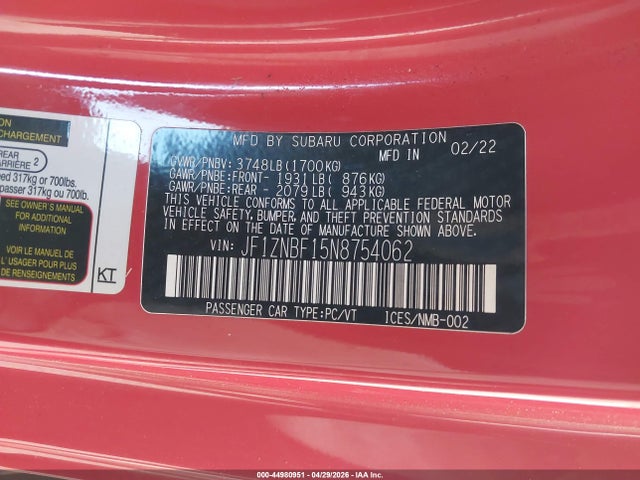 Aukcja sprzedaży 2022 Toyota Gr86 Premium, vin: JF1ZNBF15N8754062, numer aukcji: 44980951
