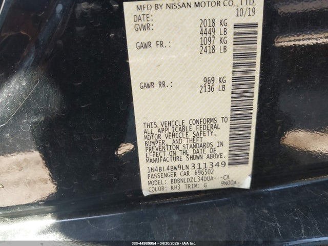 Продаж на аукціоні авто 2020 Nissan Altima S Intelligent Awd, vin: 1N4BL4BW9LN311349, номер лоту: 44980954