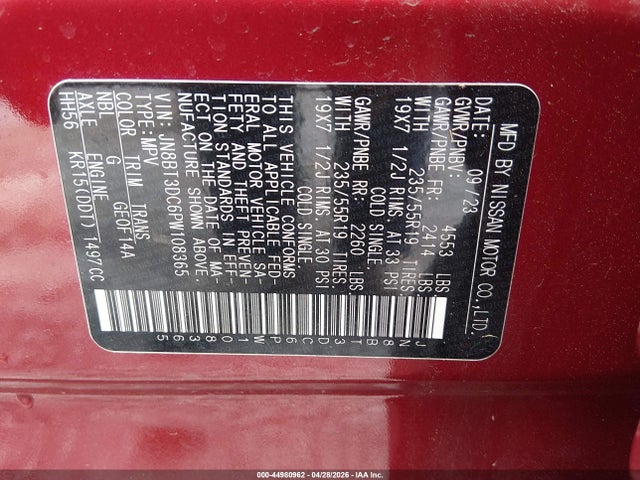 JN8BT3DC6PW108365 Nissan Rogue Platinum Fwd